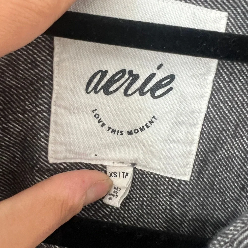 Aerie Sz XS Anytime Fave Twill Shirt Shacket Oversized 100%‎ Cotton Gray Cozy